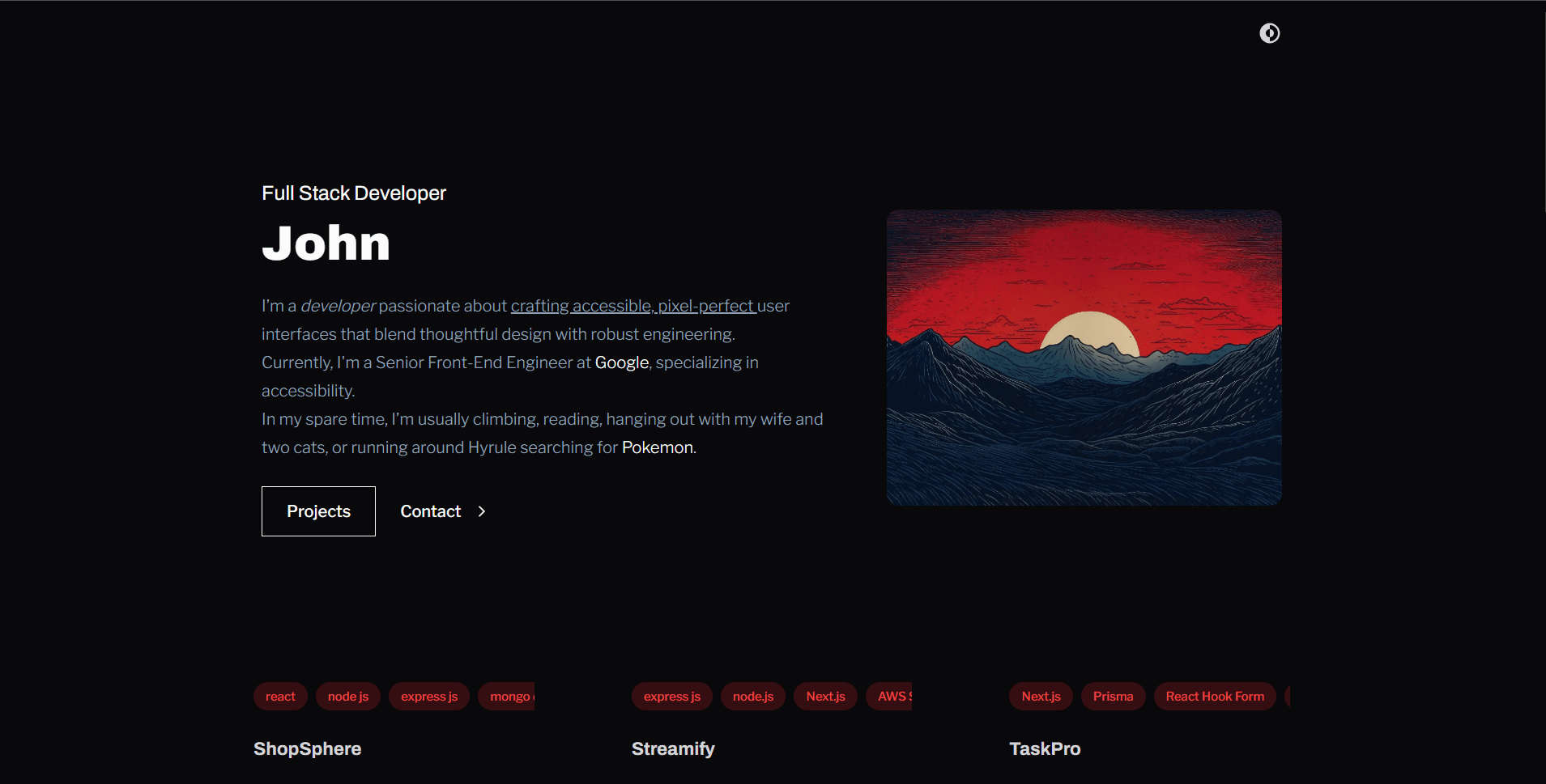Visual representation for tip: Zen: SVG for skills, Modern and vibrant interface, Easy navigation, dark/light mode